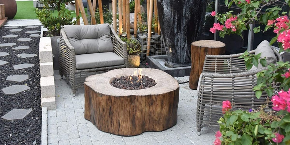 Decorative Round Propane Fire Pit Table for Outside Patio