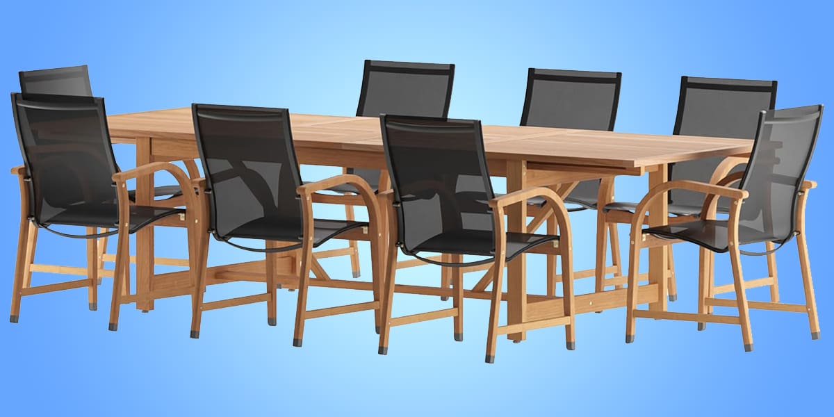 Amazonia Franklin 9-Piece Extendable Teak-Finish Rectangular Patio Dining Set