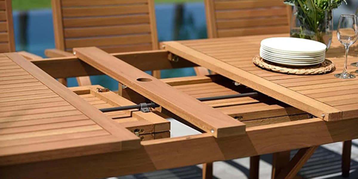 Amazonia Franklin Teak-Finish Extendable Patio Dining Table Set